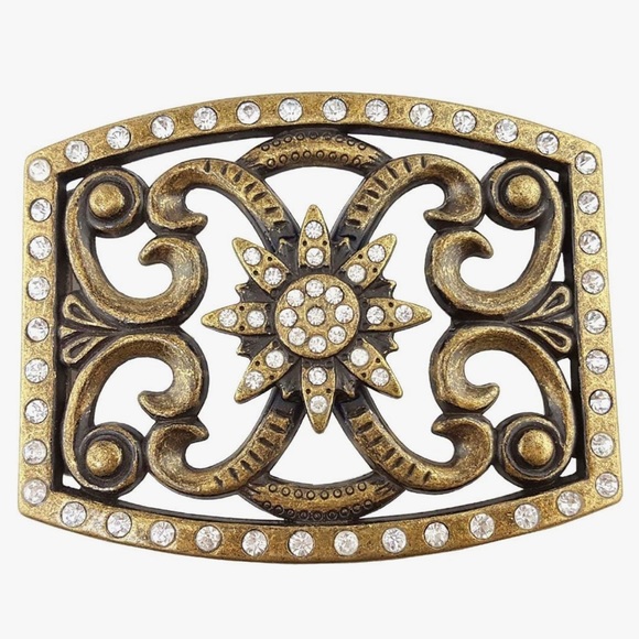 Western Rhinestone Sun Flower Brass buckle - Picture 2 of 4